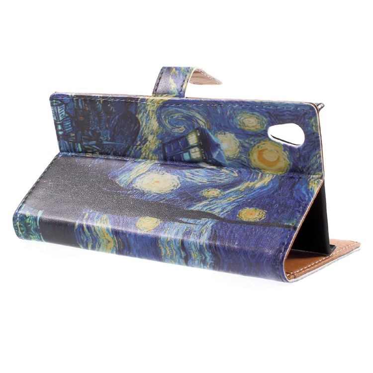Pattern Printing Leather Wallet Cover Case for Sony Xperia XA1 - Oil Painting-4