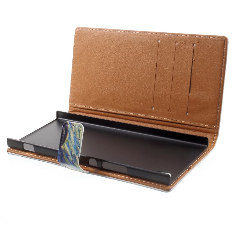 Pattern Printing Leather Wallet Cover Case for Sony Xperia XA1 - Oil Painting-6