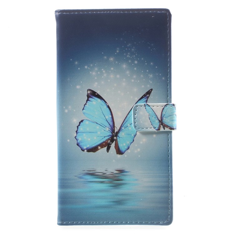 Pattern Printing Leather Wallet Cover for Sony Xperia XA1 - Blue Butterfly-1