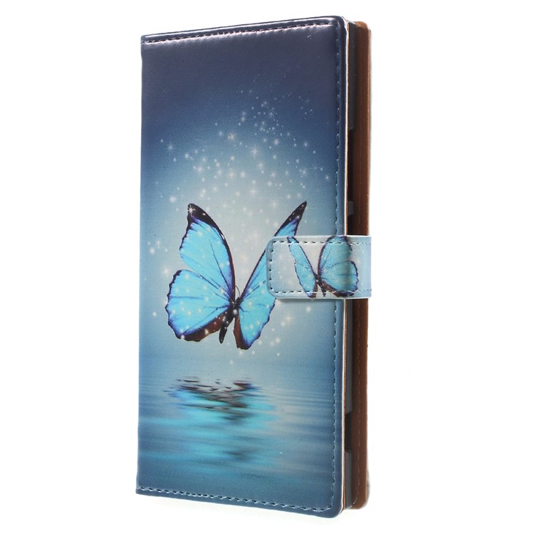Pattern Printing Leather Wallet Cover for Sony Xperia XA1 - Blue Butterfly-2