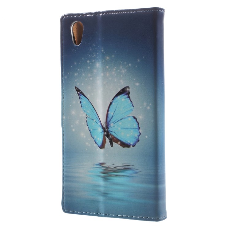 Pattern Printing Leather Wallet Cover for Sony Xperia XA1 - Blue Butterfly-3