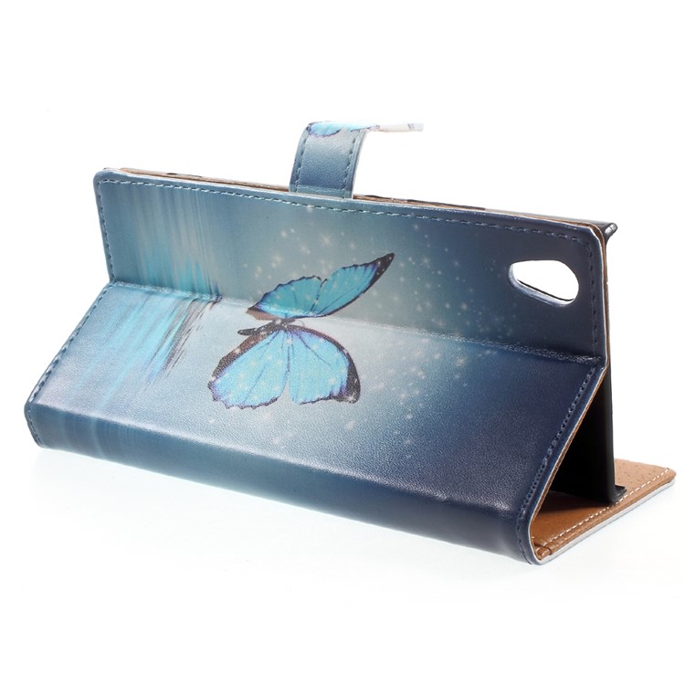 Pattern Printing Leather Wallet Cover for Sony Xperia XA1 - Blue Butterfly-4