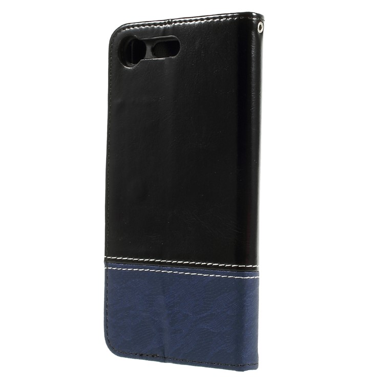 Contrast Color PU Leather Wallet Mobile Casing for Sony Xperia XZ Premium - Black / Blue-2