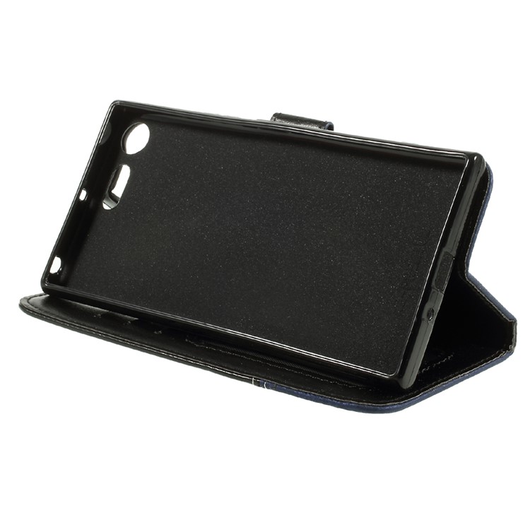 Contrast Color PU Leather Wallet Mobile Casing for Sony Xperia XZ Premium - Black / Blue-3