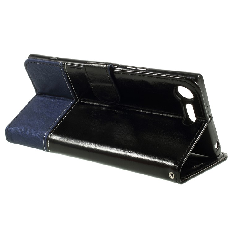 Contrast Color PU Leather Wallet Mobile Casing for Sony Xperia XZ Premium - Black / Blue-4