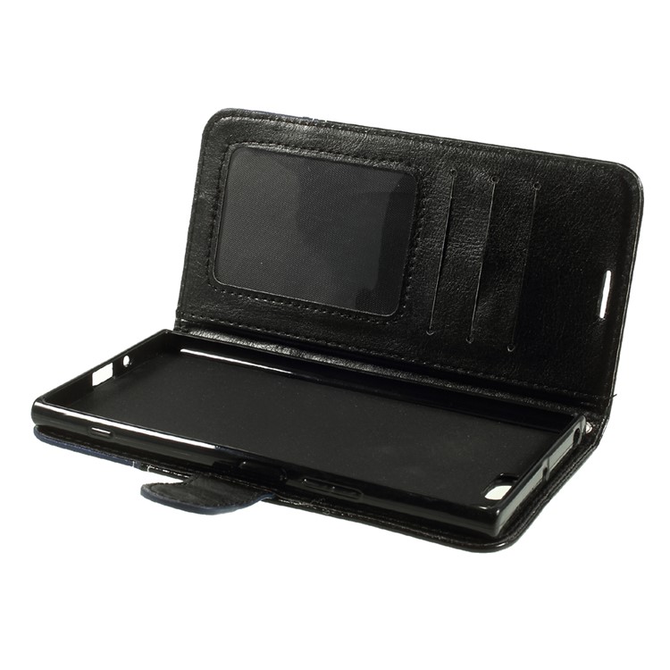 Contrast Color PU Leather Wallet Mobile Casing for Sony Xperia XZ Premium - Black / Blue-5