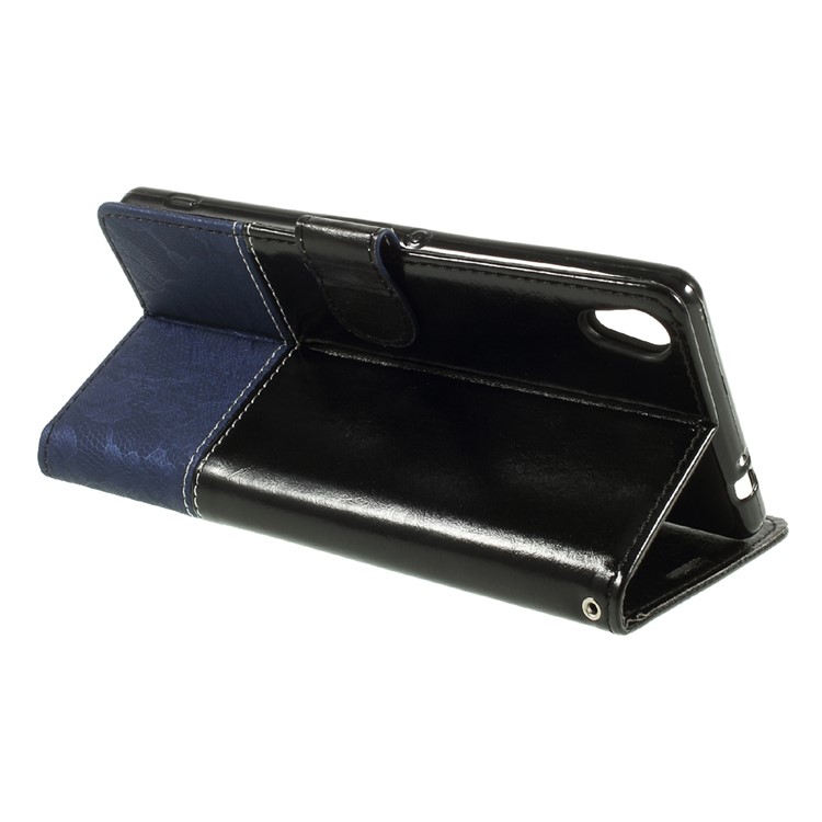 Contrast Color PU Leather Wallet Stand Mobile Casing for Sony Xperia XA1 Ultra - Black and Blue-4