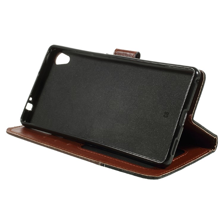 Contrast Color PU Leather Wallet Stand Flip Case for Sony Xperia XA1 Ultra - Brown-3