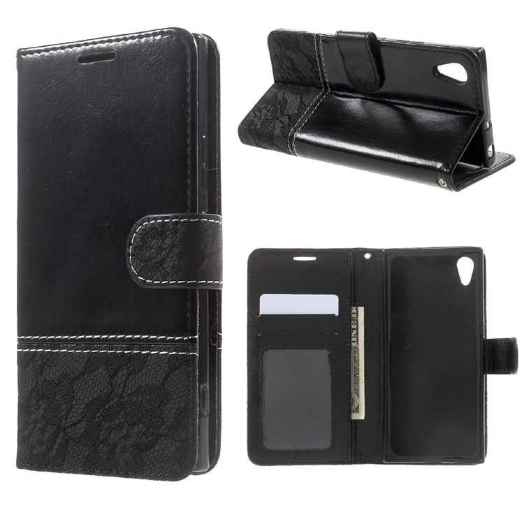 Bi-Color PU Leather Wallet Stand Phone Case for Sony Xperia XA1 - Black-1