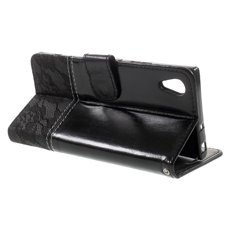 Bi-Color PU Leather Wallet Stand Phone Case for Sony Xperia XA1 - Black-4
