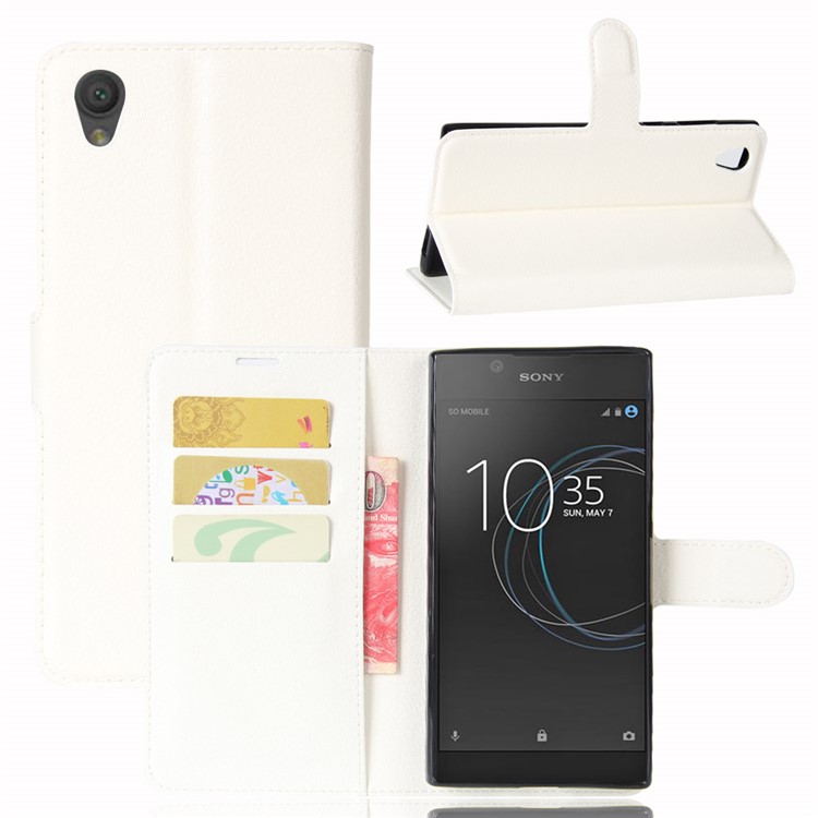 Litchi Skin Magnetic Leather Stand Cover for Sony Xperia L1 - White-1