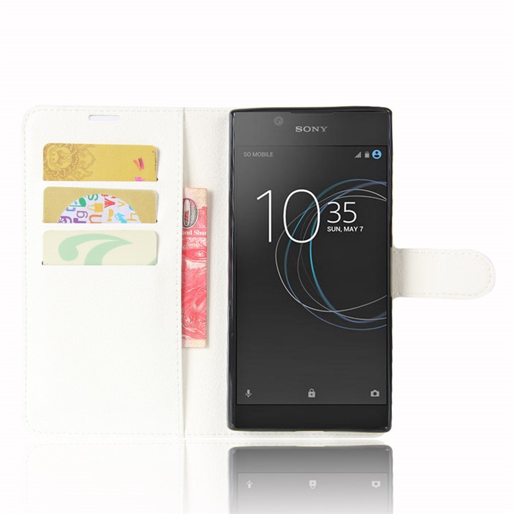 Litchi Skin Magnetic Leather Stand Cover for Sony Xperia L1 - White-4