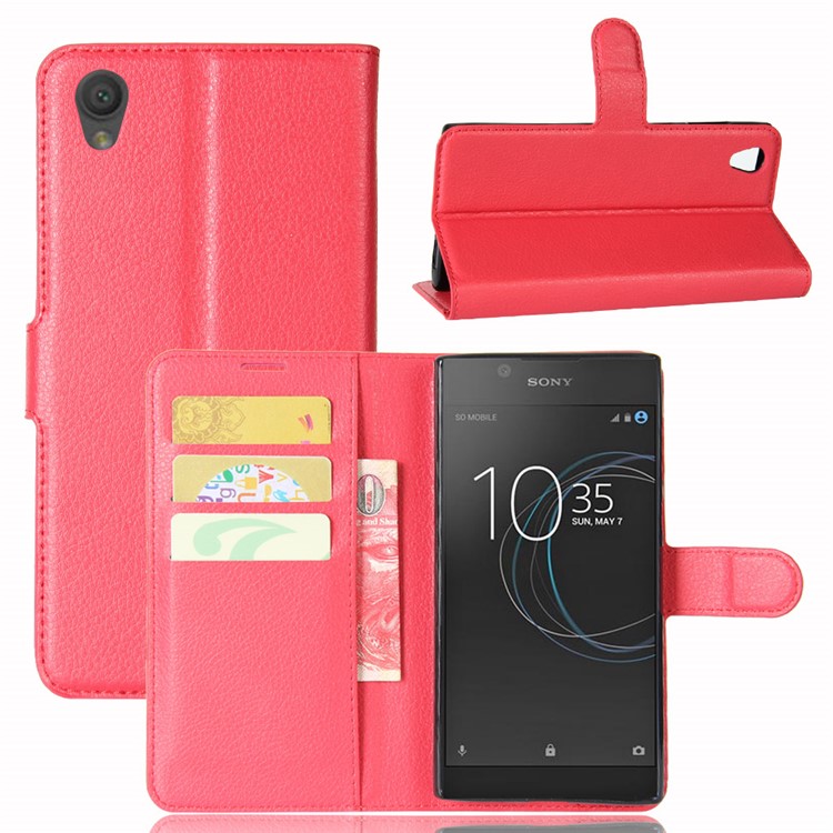 Litchi Skin Magnetic Leather Stand Case for Sony Xperia L1 - Red-1