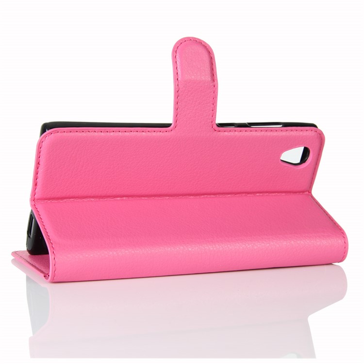 Case de Cuero de Billetera de Piel Litchi Con Soporte Para Sony Xperia L1 - Rosa