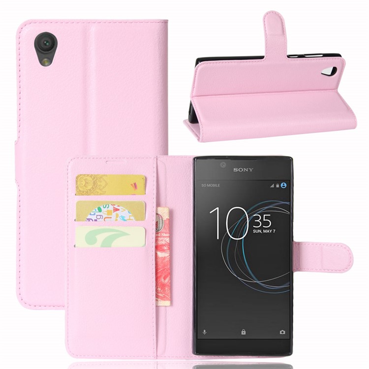 Litchi Skin PU Leather Stand Case for Sony Xperia L1 - Pink-1