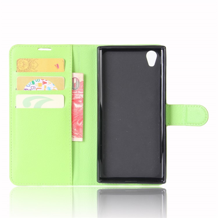Litchi Skin Leather Stand Cover with Card Slots for Sony Xperia L1 - Green-3
