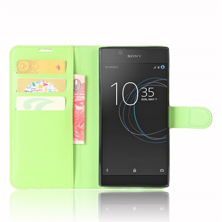 Litchi Skin Leather Stand Cover with Card Slots for Sony Xperia L1 - Green-4
