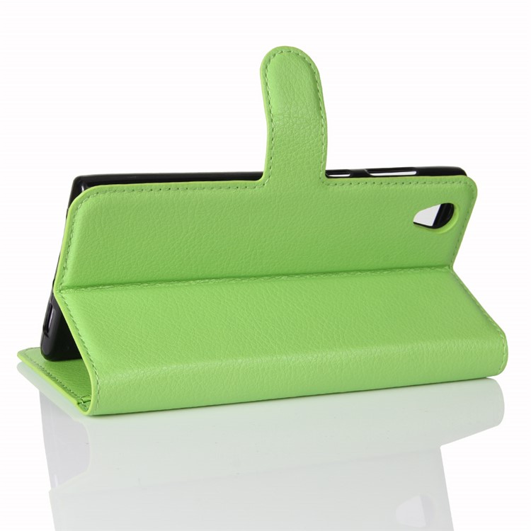 Litchi Skin Leather Stand Cover with Card Slots for Sony Xperia L1 - Green-5