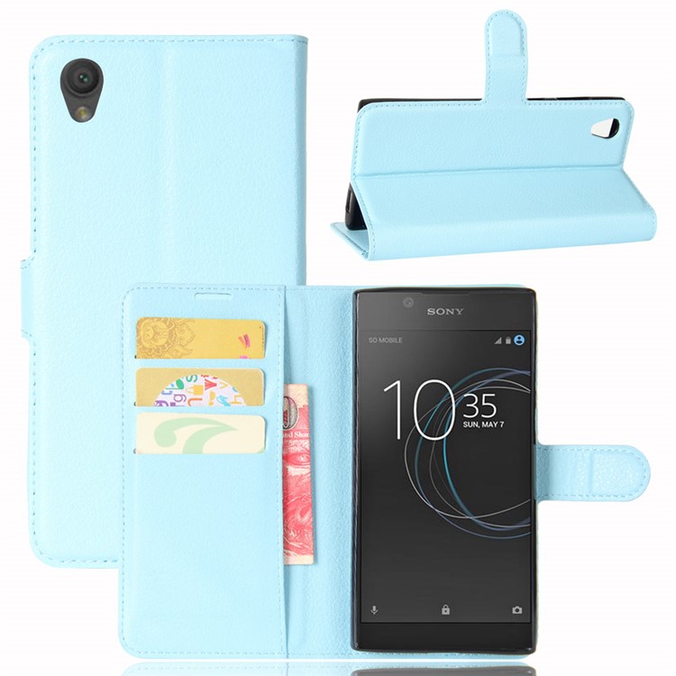 Litchi Skin Leather Stand Case with Card Slots for Sony Xperia L1 - Baby Blue-1
