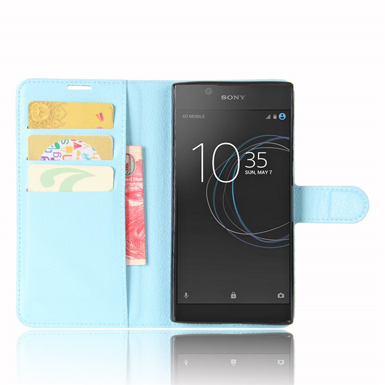 Litchi Skin Leather Stand Case with Card Slots for Sony Xperia L1 - Baby Blue-4
