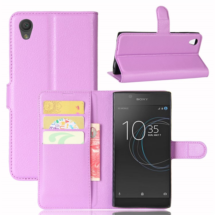Litchi Skin Phone Leather Stand Case for Sony Xperia L1 - Purple-1
