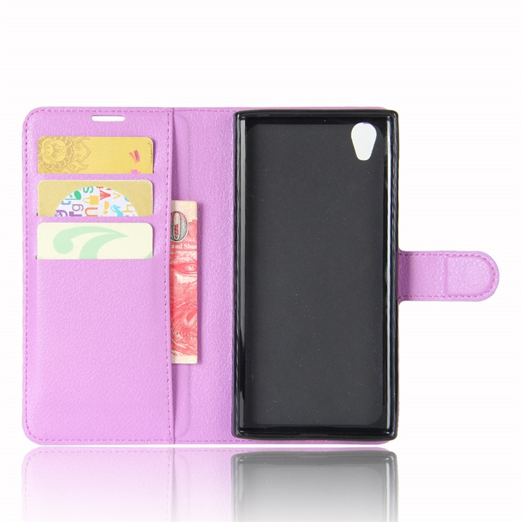 Litchi Skin Phone Leather Stand Case for Sony Xperia L1 - Purple-3