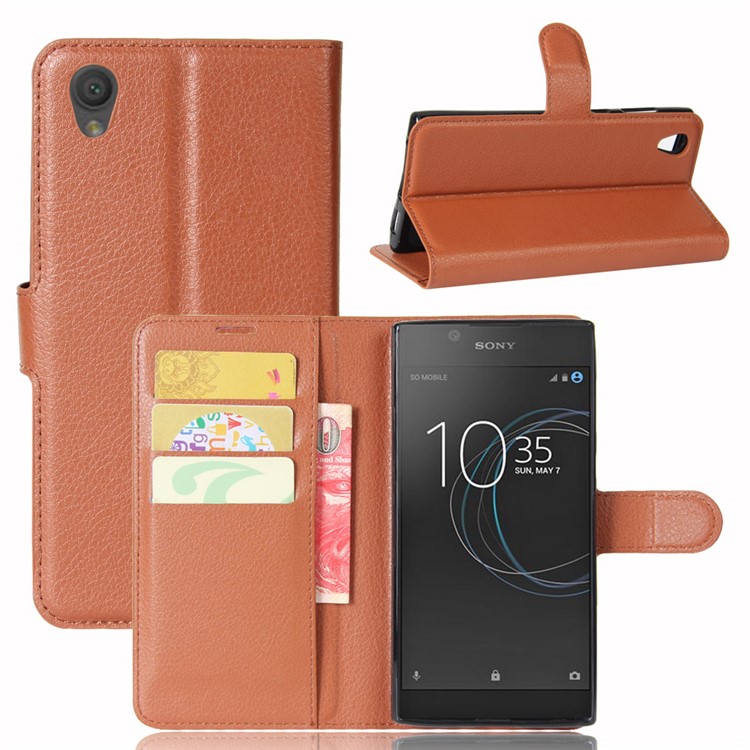 Litchi Skin Wallet Leather Stand Cover for Sony Xperia L1 - Brown-1
