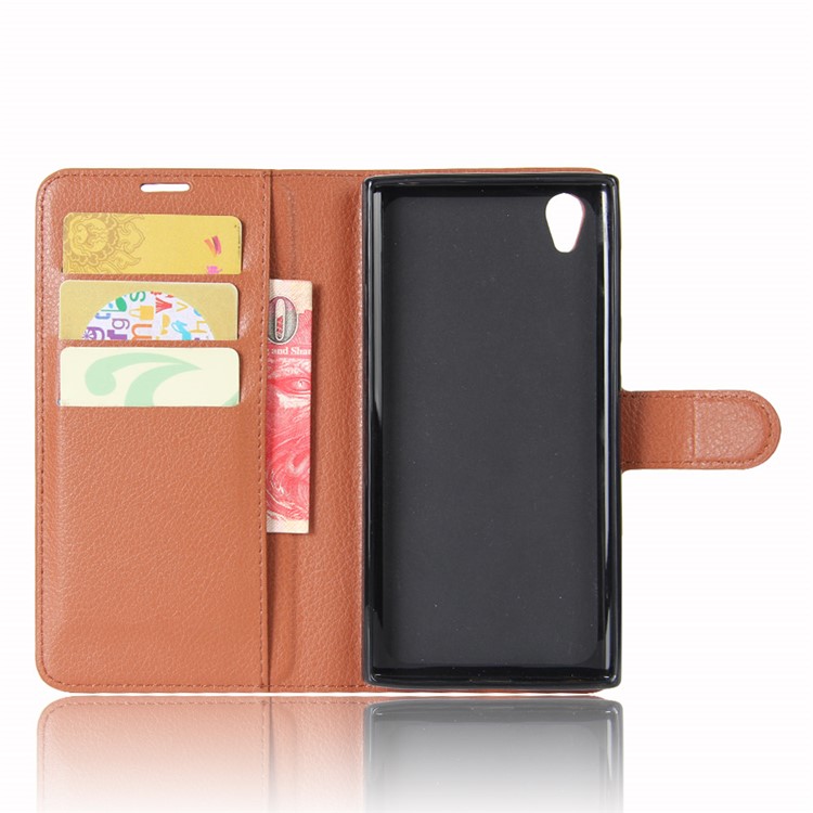 Litchi Skin Wallet Leather Stand Cover for Sony Xperia L1 - Brown-3