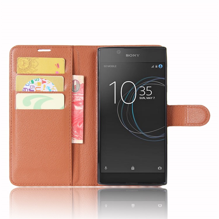Litchi Skin Wallet Leather Stand Cover for Sony Xperia L1 - Brown-4