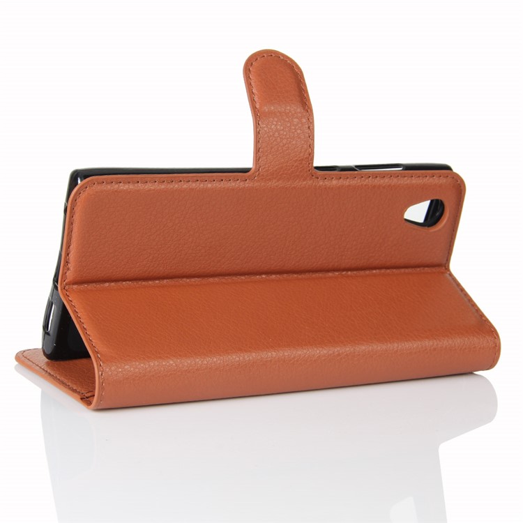 Litchi Skin Wallet Leather Stand Cover for Sony Xperia L1 - Brown-5