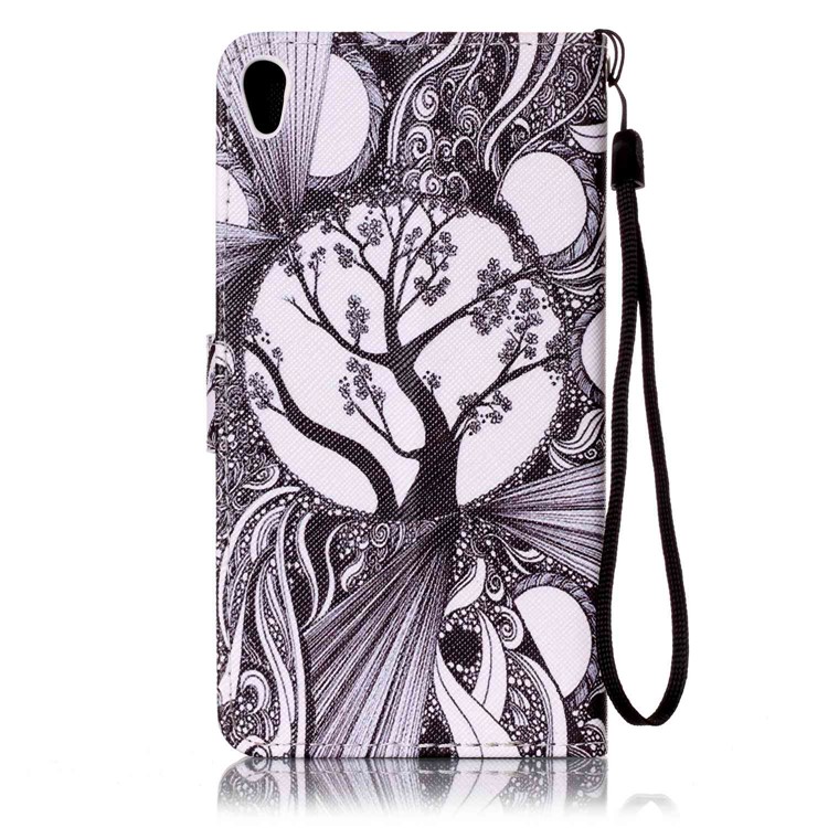 Rhinestone Decor Patterned Leather Wallet Stand Case for Sony Xperia XA / XA Dual - Abstract Tree Pattern-2