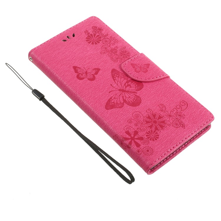 Imprinted Butterfly Flowers Wallet Leather Protective Cover with Lanyard for Sony Xperia XA1 - Rose-6