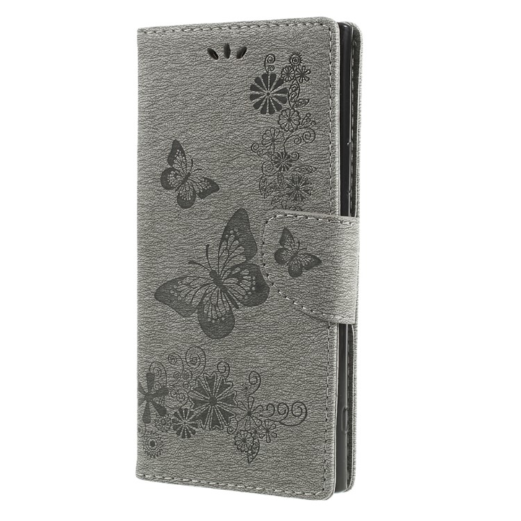 Imprinted Butterfly Flowers PU Leather Folio Wallet Case Cover with Lanyard for Sony Xperia XA1 Ultra - Grey-1