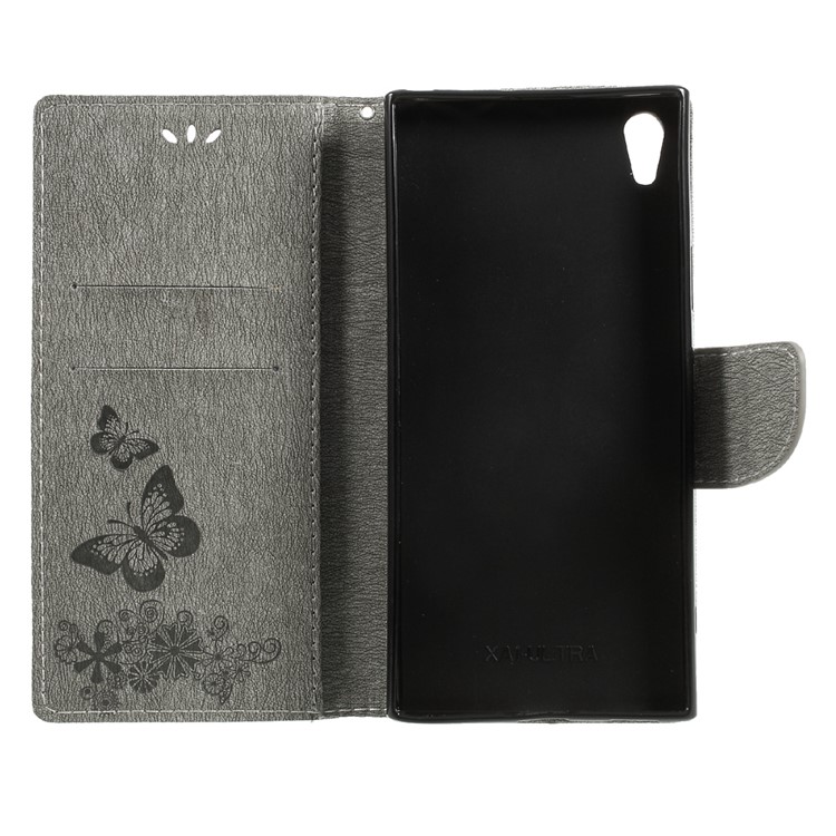 Imprinted Butterfly Flowers PU Leather Folio Wallet Case Cover with Lanyard for Sony Xperia XA1 Ultra - Grey-5