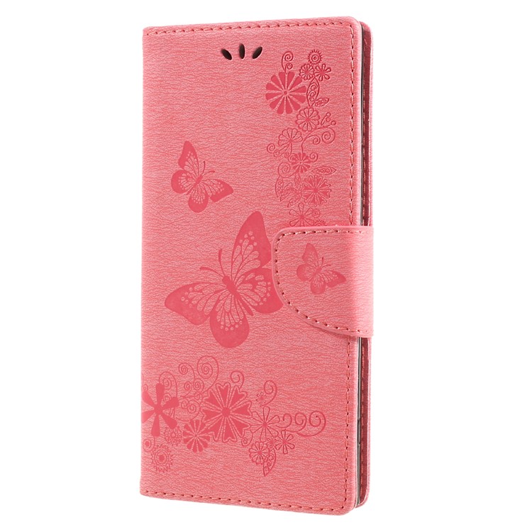 Imprinted Butterfly FlowersWallet Leather Phone Casing with Lanyard for Sony Xperia XA1 Ultra - Pink-1