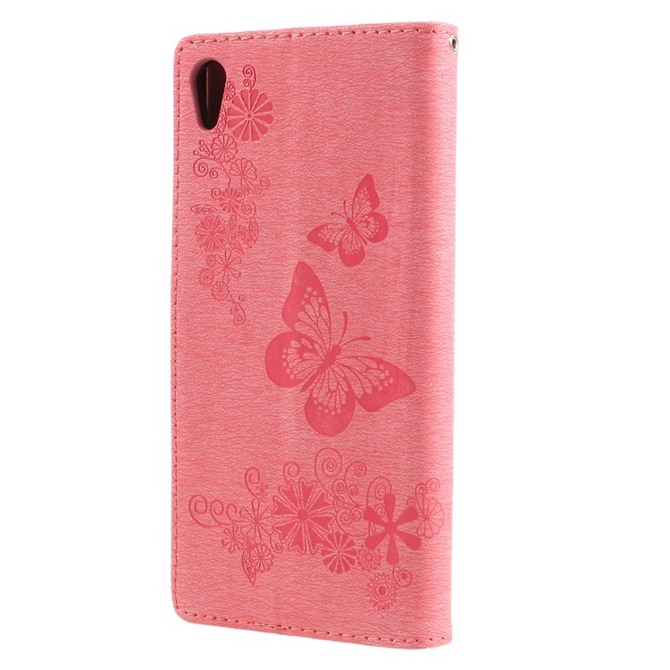 Imprinted Butterfly FlowersWallet Leather Phone Casing with Lanyard for Sony Xperia XA1 Ultra - Pink-2