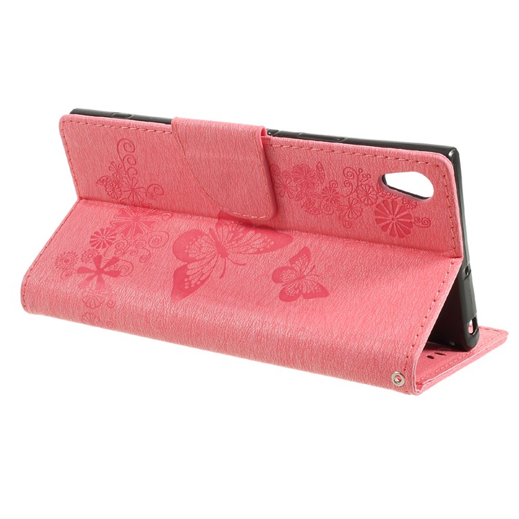 Imprinted Butterfly FlowersWallet Leather Phone Casing with Lanyard for Sony Xperia XA1 Ultra - Pink-4