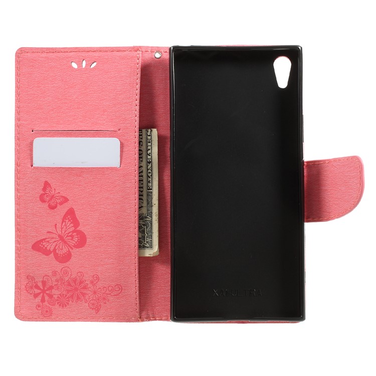 Imprinted Butterfly FlowersWallet Leather Phone Casing with Lanyard for Sony Xperia XA1 Ultra - Pink-5