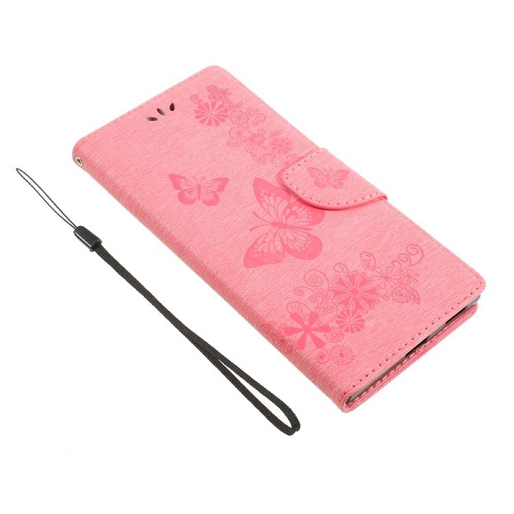 Imprinted Butterfly FlowersWallet Leather Phone Casing with Lanyard for Sony Xperia XA1 Ultra - Pink-6