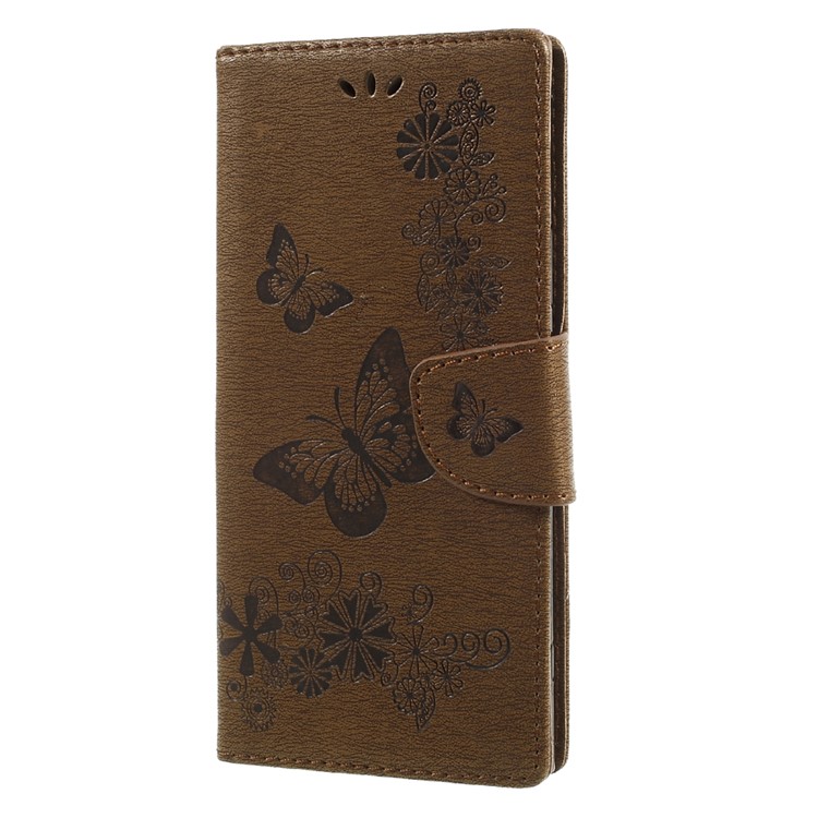 Imprinted Butterfly Flowers Wallet Leather Phone Cover Shell with Lanyard for Sony Xperia XA1 Ultra - Brown-1