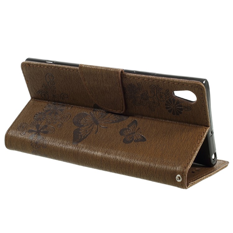Imprinted Butterfly Flowers Wallet Leather Phone Cover Shell with Lanyard for Sony Xperia XA1 Ultra - Brown-4
