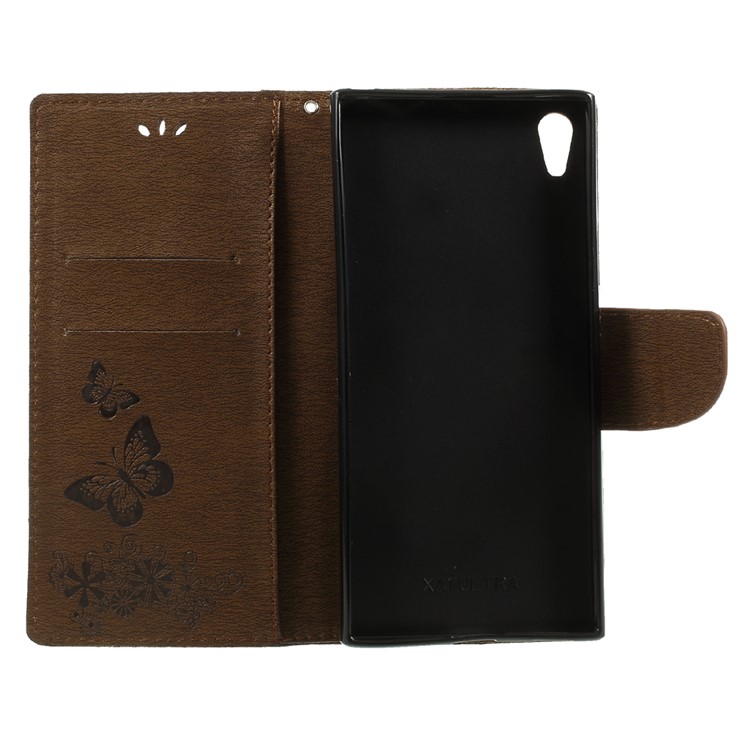 Imprinted Butterfly Flowers Wallet Leather Phone Cover Shell with Lanyard for Sony Xperia XA1 Ultra - Brown-5
