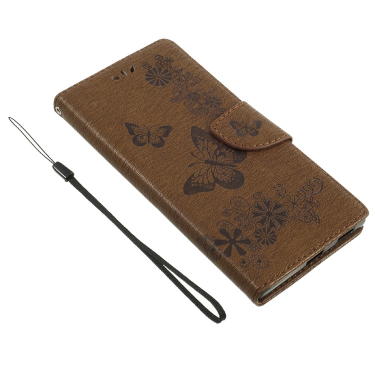 Imprinted Butterfly Flowers Wallet Leather Phone Cover Shell with Lanyard for Sony Xperia XA1 Ultra - Brown-6