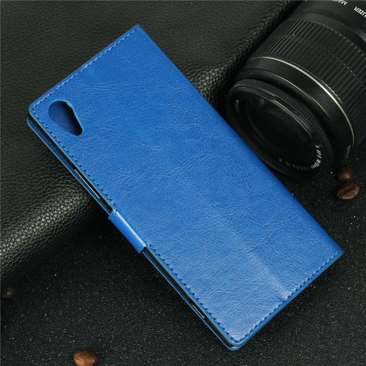Crazy Horse Card Holder PU Leather Case Phone Accessory for Sony Xperia XA1 - Blue-3