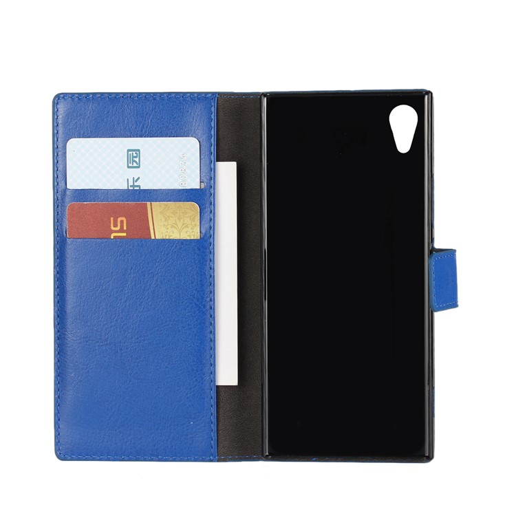 Crazy Horse Card Holder PU Leather Case Phone Accessory for Sony Xperia XA1 - Blue-5