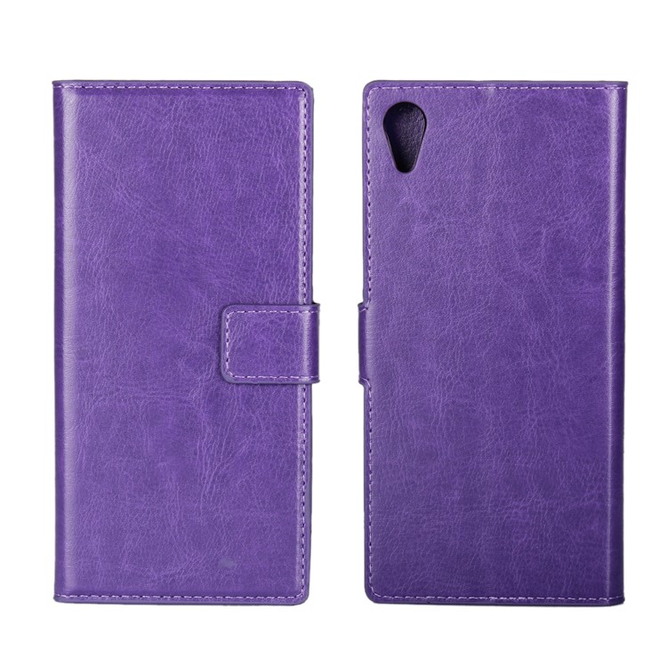 For Sony Xperia XA1 Crazy Horse PU Leather Wallet Case with Stand - Purple-1