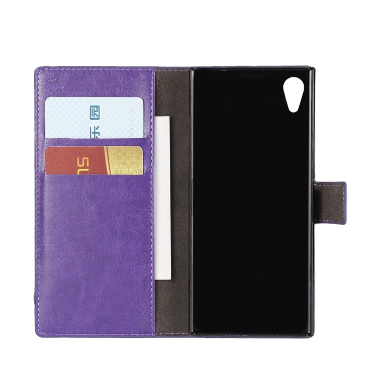 For Sony Xperia XA1 Crazy Horse PU Leather Wallet Case with Stand - Purple-5