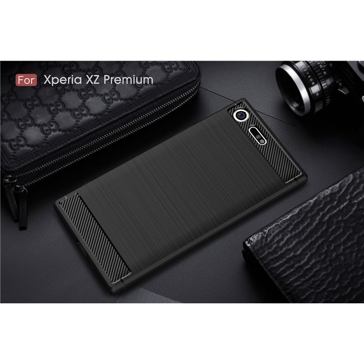 Funda De TPU Cepillado De Fibra De Carbono Para Sony Xperia XZ Premium - Negro-10