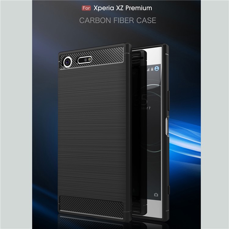 Funda De TPU Cepillado De Fibra De Carbono Para Sony Xperia XZ Premium - Negro-2