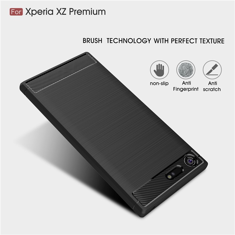 Funda De TPU Cepillado De Fibra De Carbono Para Sony Xperia XZ Premium - Negro-3